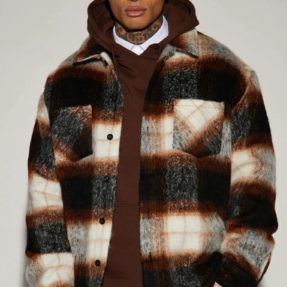 Brown and Black Lightweight Shirt Jacket with Plaid Pattern - Picture 6 of 6